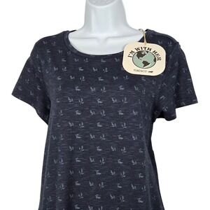 Toad&Co NEW Womens Medium Seismic Shift Dress Navy Blue Geometric Leaf Print